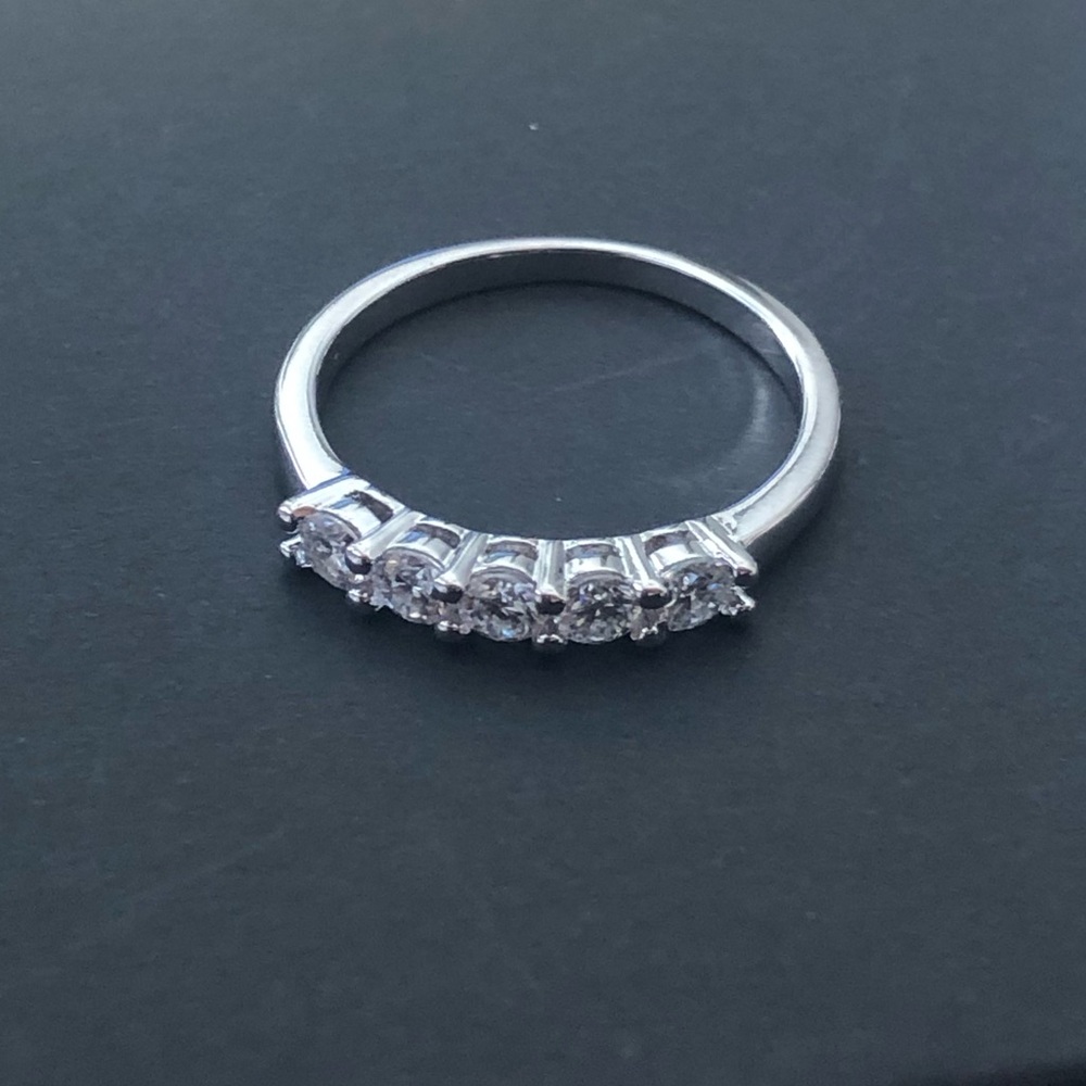Silver Five Moissanite Gemstones Ring
